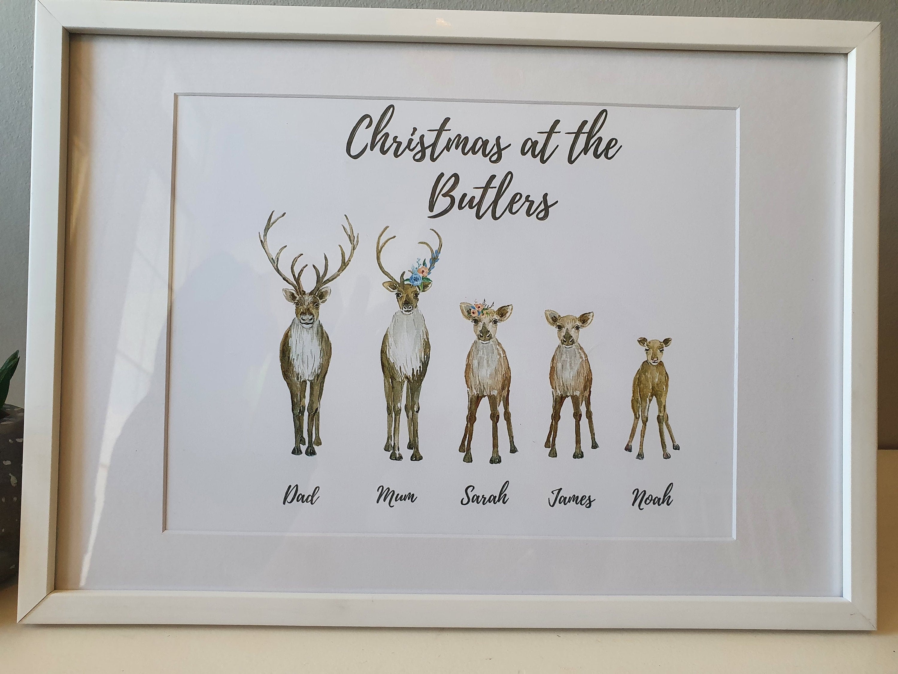 Personalised Christmas Reindeer Family Prints with Names