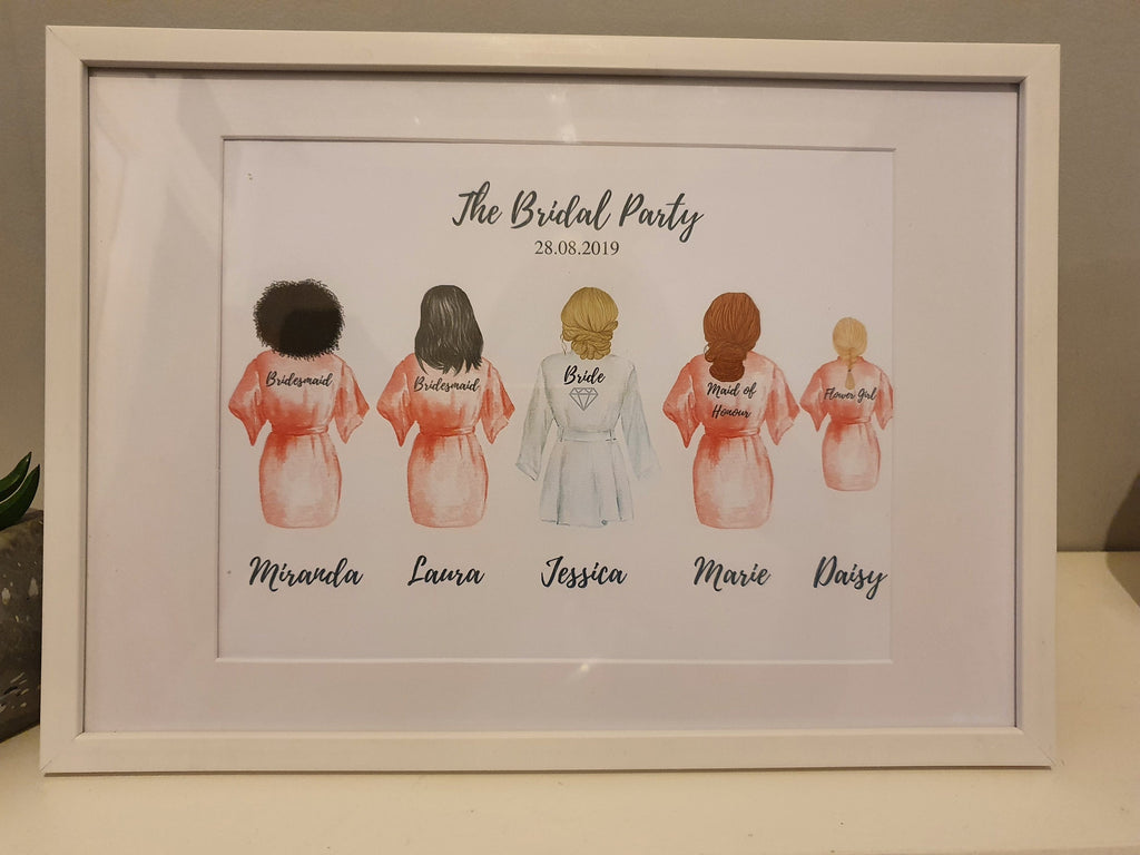 Personalised Bridal Party Print, Bride, Bridesmaids, Maid of honour, Flower girl