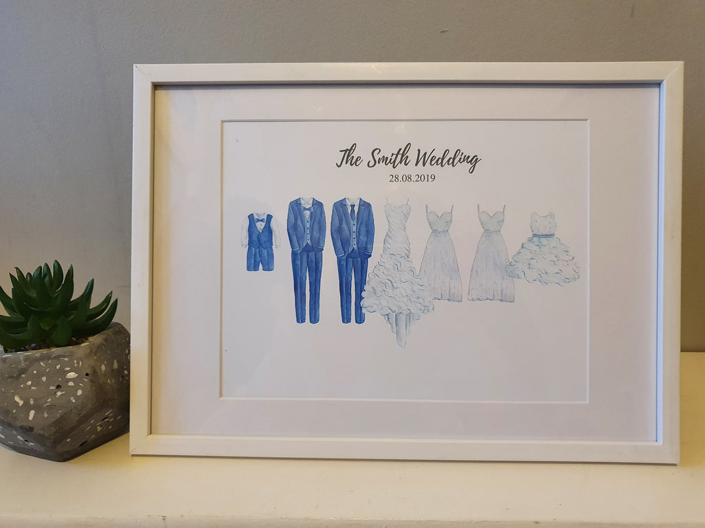 Personalised Wedding Party Print: Custom Family Portrait, Handmade A4 Print