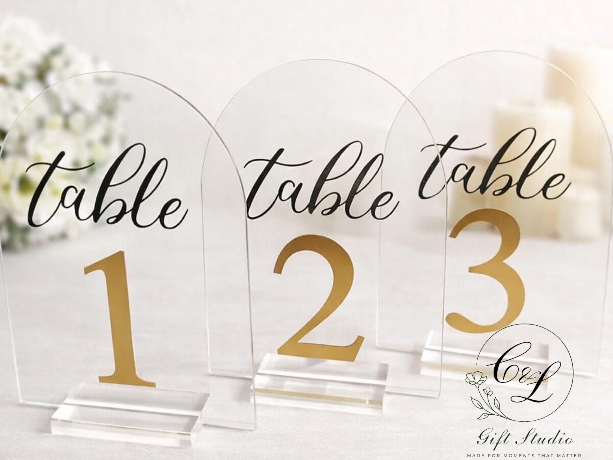 Personalised Arch Acrylic Wedding Table Signs | Modern Wedding Decor | Elegant Table Numbers or Names | Acrylic Wedding Signage