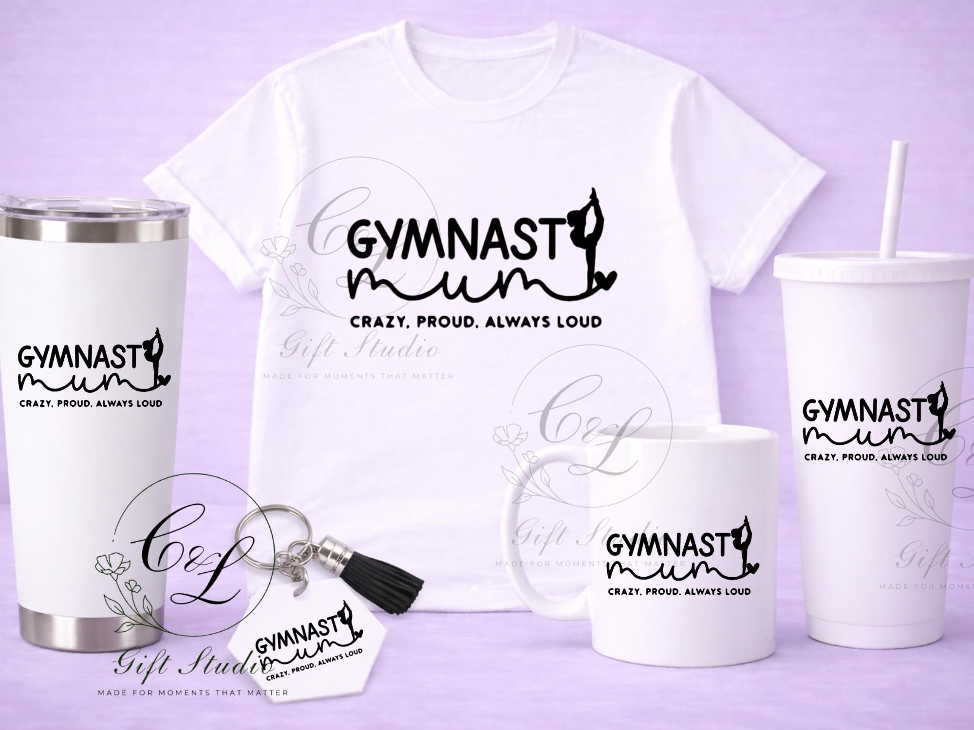 Gymnast Mum Gift Set | Gymnast Mum T-Shirt, Cold or Hot Cup, Cup & Keyring | Gymnast Mum Gift | Personalised Gymnast Bundle