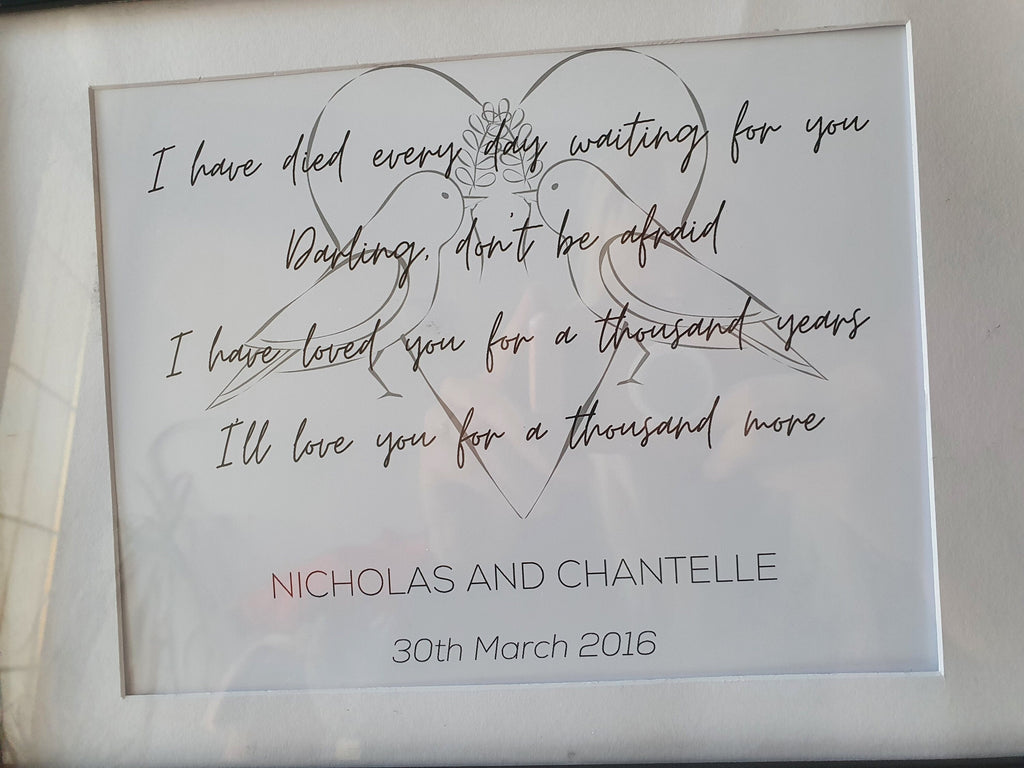 Personalised 'our song' chorus lyrics valentines love print