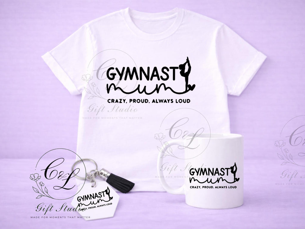 Gymnast Mum Gift Set | Gymnast Mum T-Shirt, Cold or Hot Cup, Cup & Keyring | Gymnast Mum Gift | Personalised Gymnast Bundle