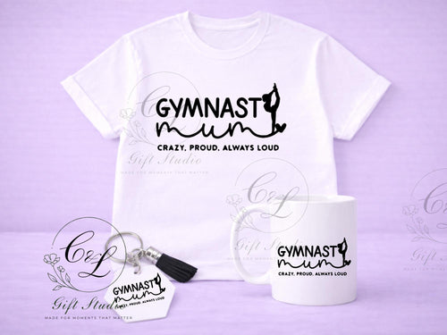 Gymnast Mum Gift Set | Gymnast Mum T-Shirt, Cold or Hot Cup, Cup & Keyring | Gymnast Mum Gift | Personalised Gymnast Bundle
