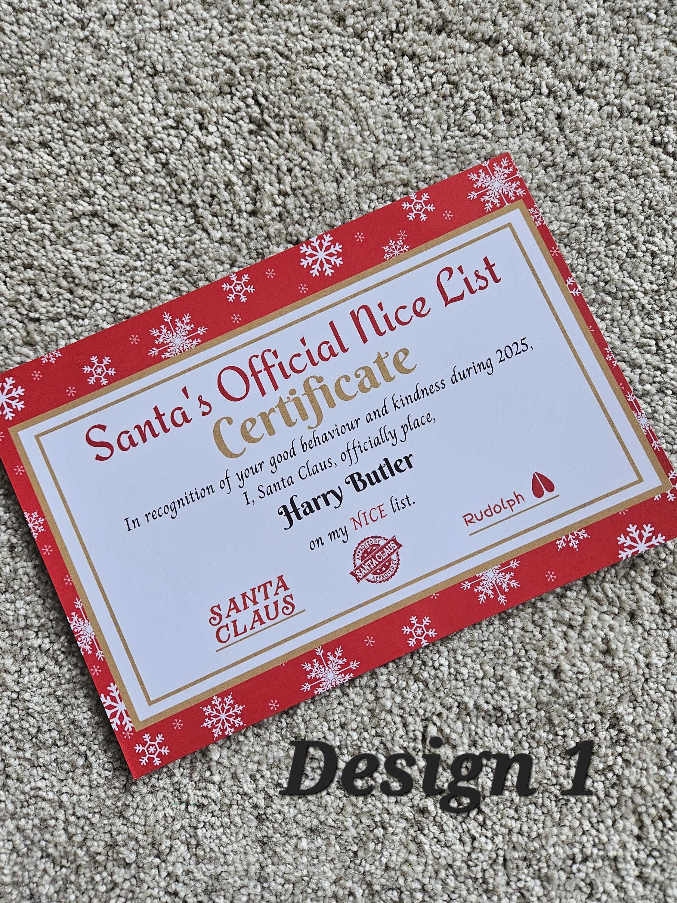 Santa Claus Christmas Official Nice List 2025 Certificate