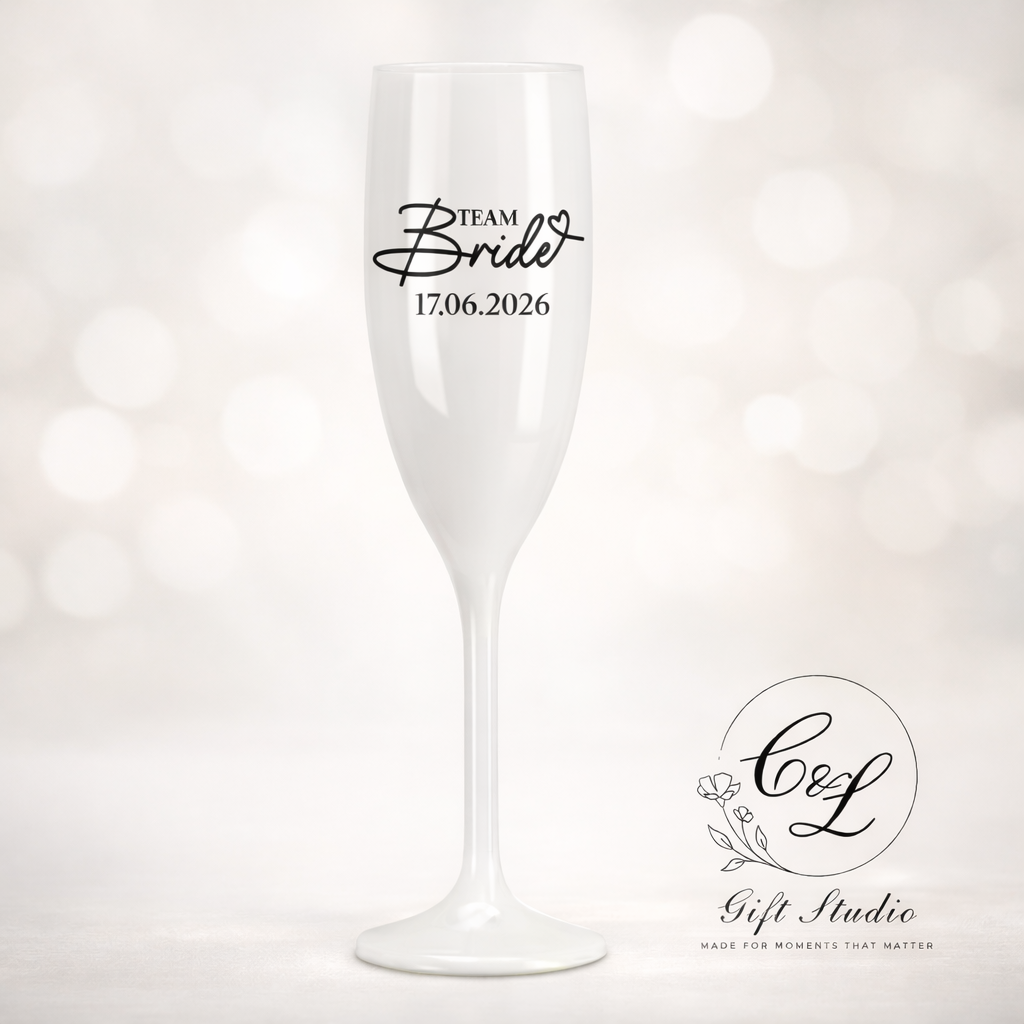 Team Bride Champagne Flutes – Personalised Bridal Party Glasses