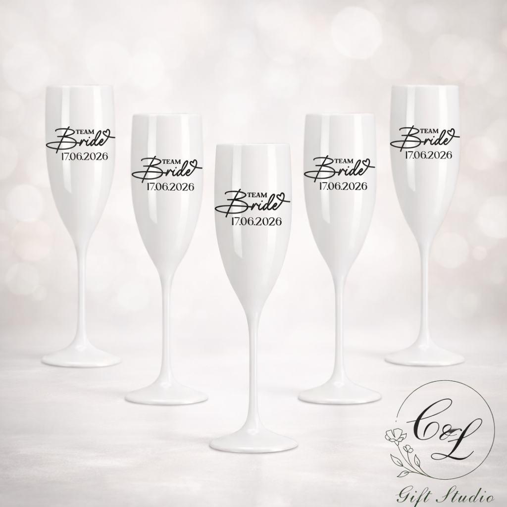 Team Bride Champagne Flutes – Personalised Bridal Party Glasses