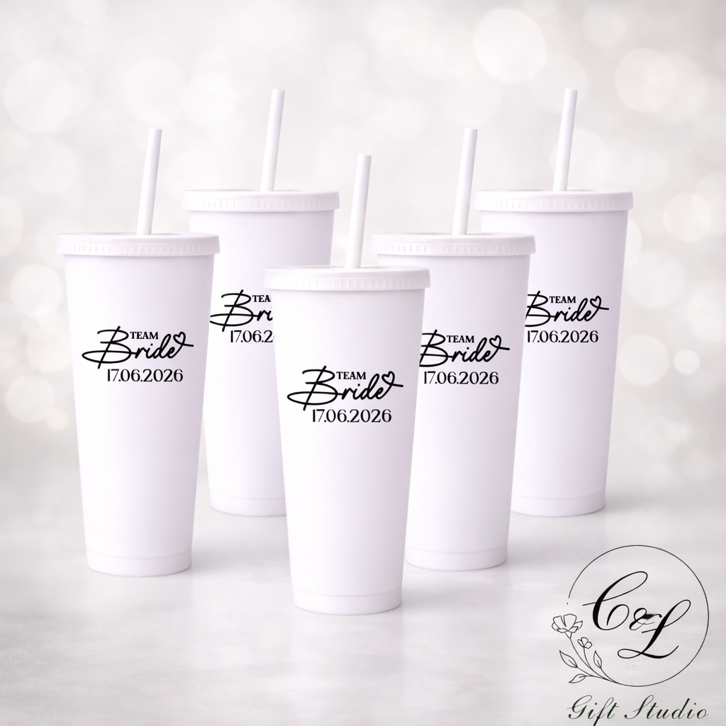 Personalised Team Bride cold cup with Straw Bridal Party Cups | Hen Party Drinkware | Custom Wedding Gifts