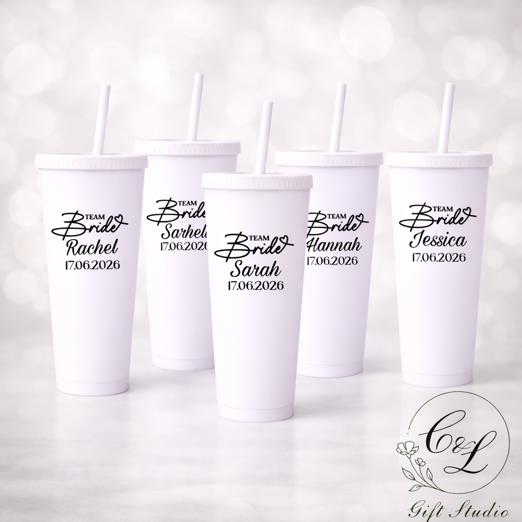 Personalised Team Bride cold cup with Straw Bridal Party Cups | Hen Party Drinkware | Custom Wedding Gifts