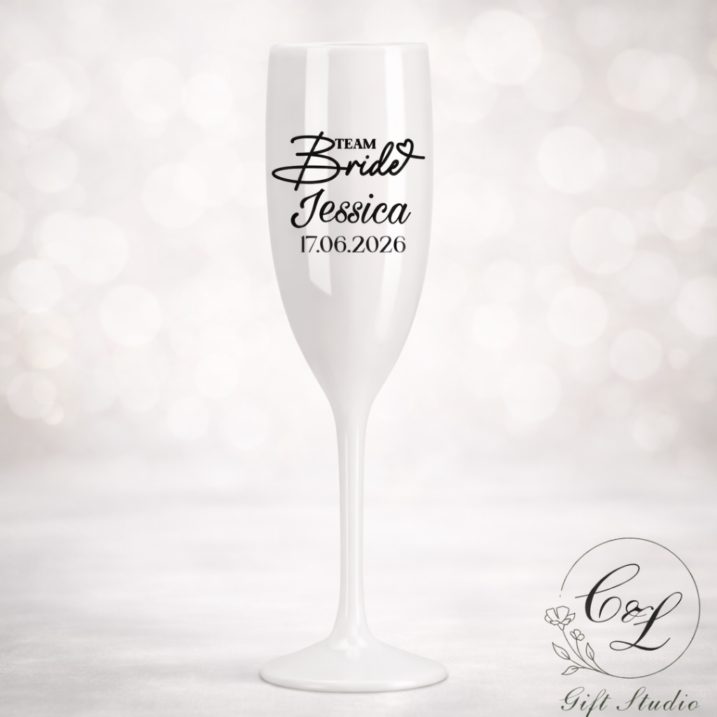 Team Bride Champagne Flutes – Personalised Bridal Party Glasses
