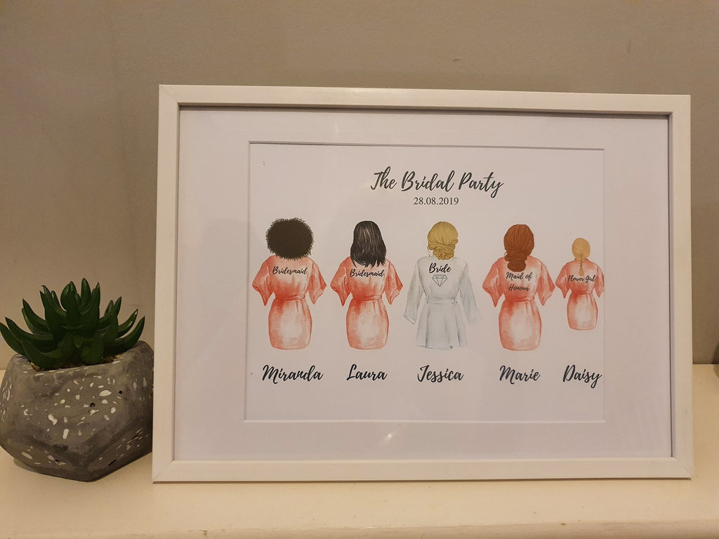 Personalised Bridal Party Print, Bride, Bridesmaids, Maid of honour, Flower girl