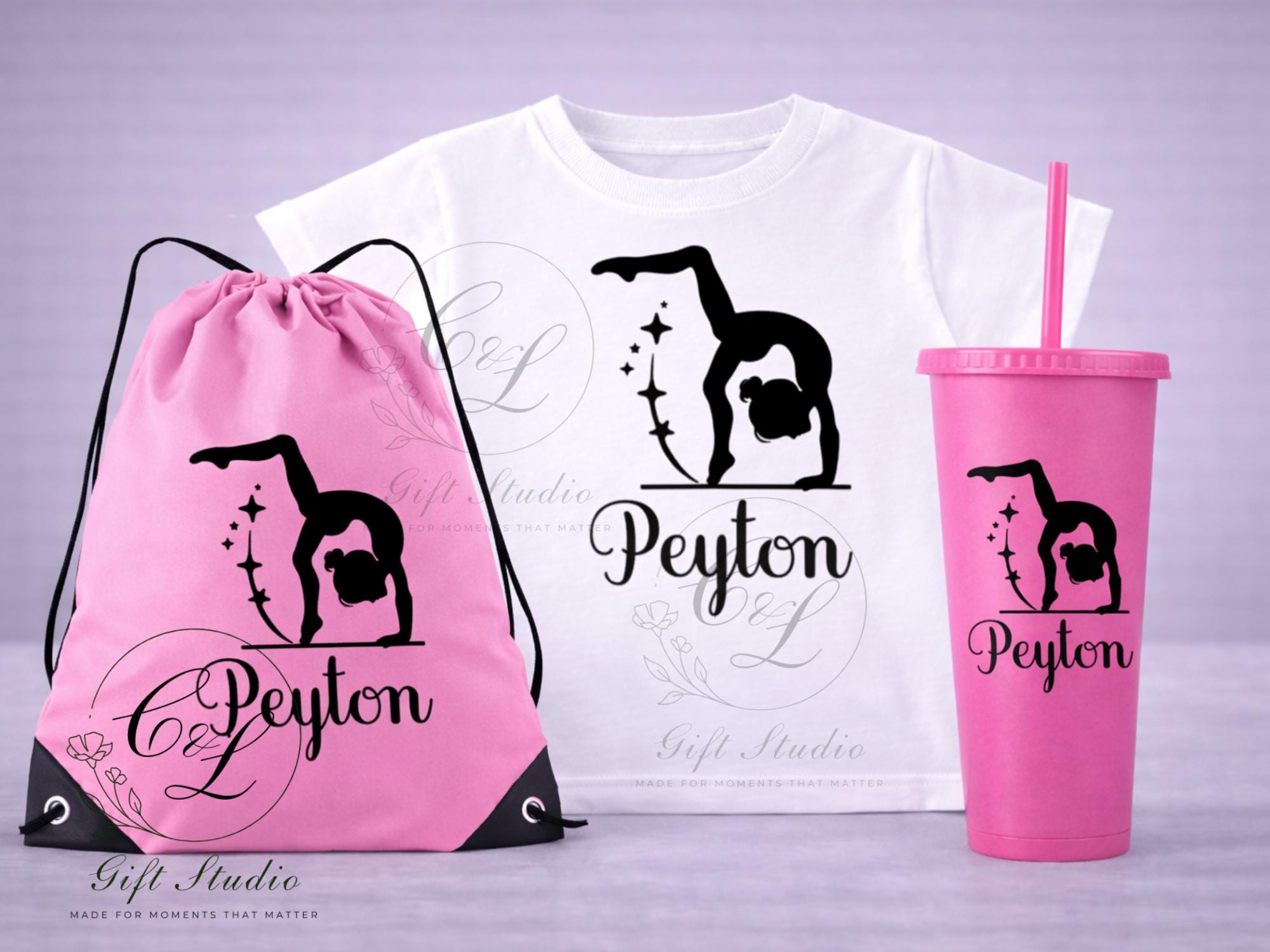 Personalised Gymnastics Gift Set | Custom Gymnast T-Shirt, Bag, Water Bottle & Cup | Gymnastics Team Gift