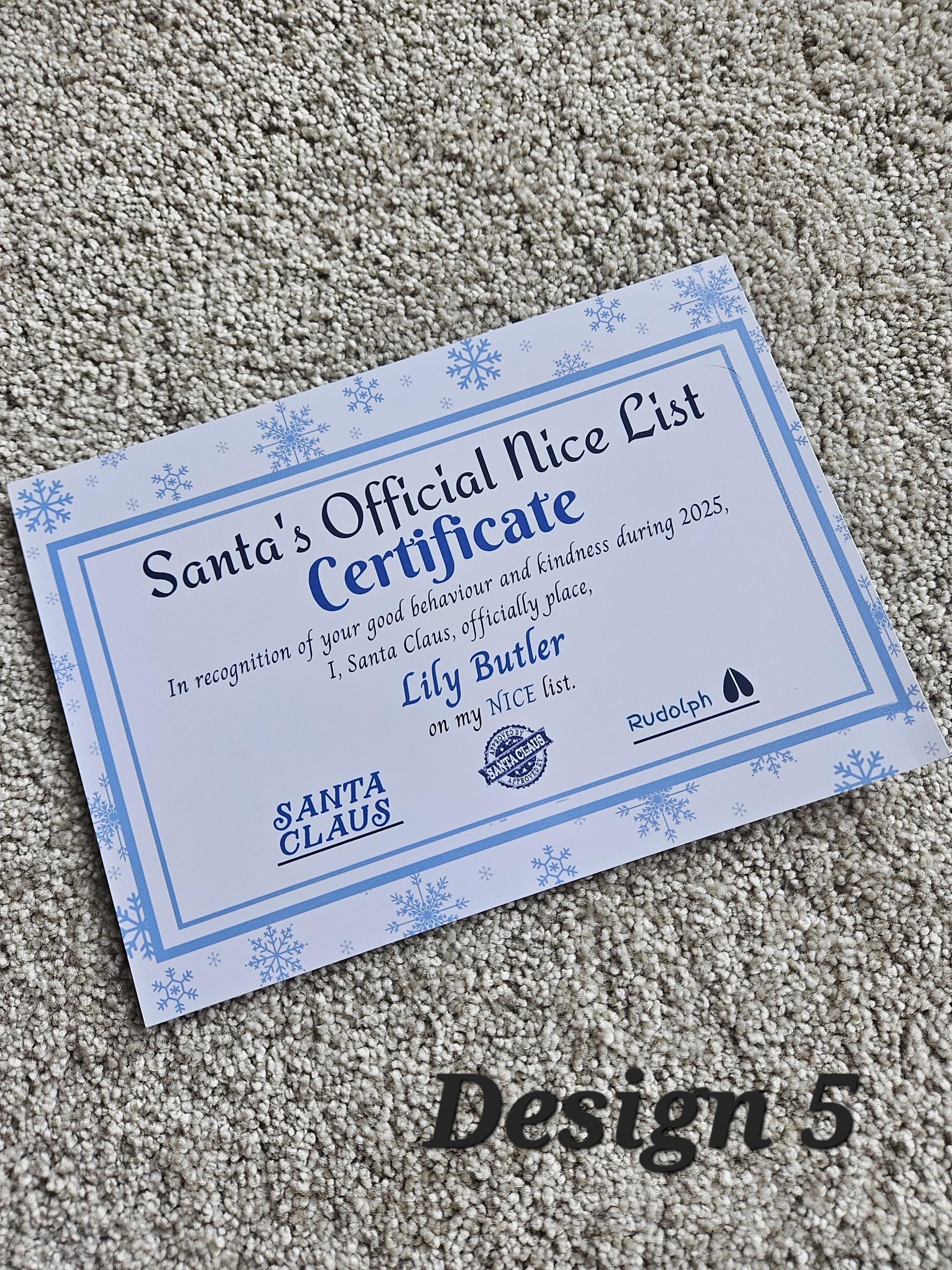 Santa Claus Christmas Official Nice List 2025 Certificate