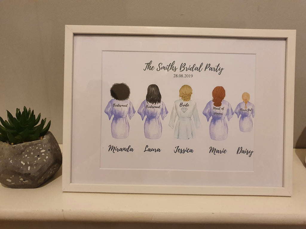 Personalised Bridal Party Print, Bride, Bridesmaids, Maid of honour, Flower girl