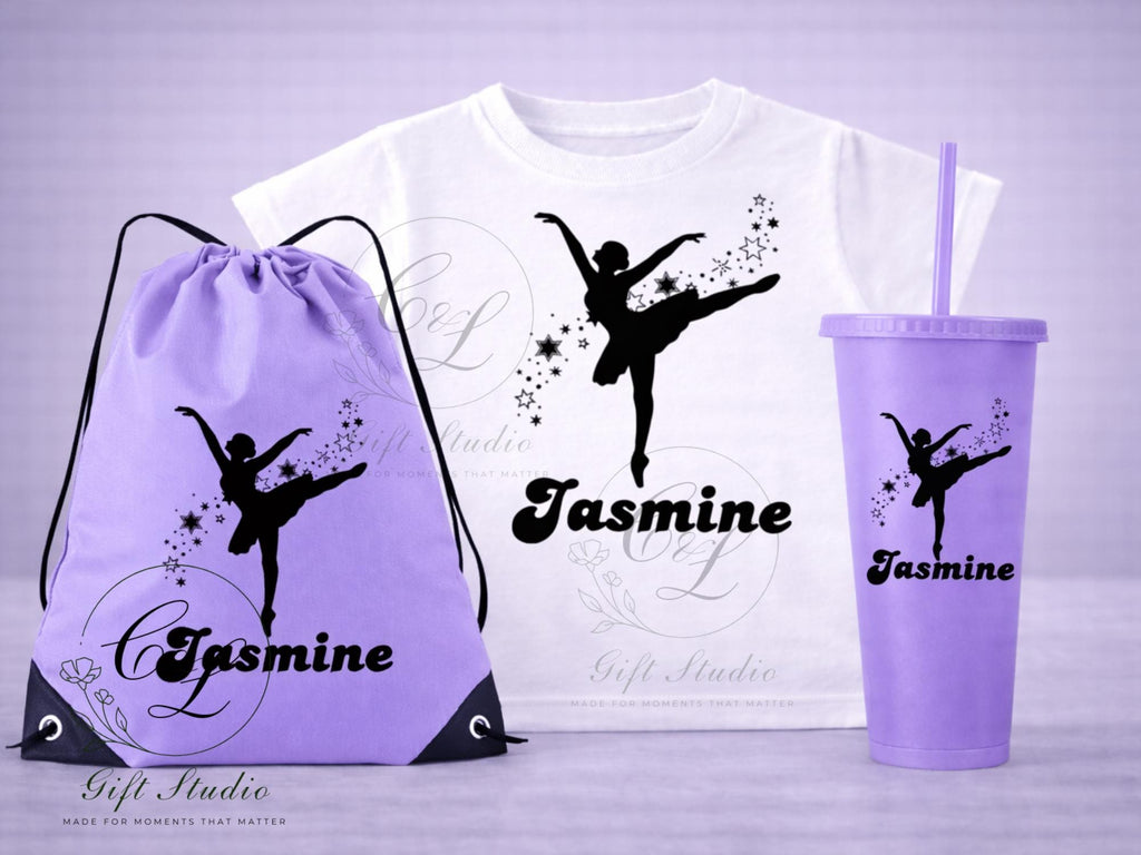 Personalised Dance Gift Set | Custom Dancer T-Shirt, Dance Bag, Cold Cup, Mug & Water Bottle | Ballet Dancer Gift