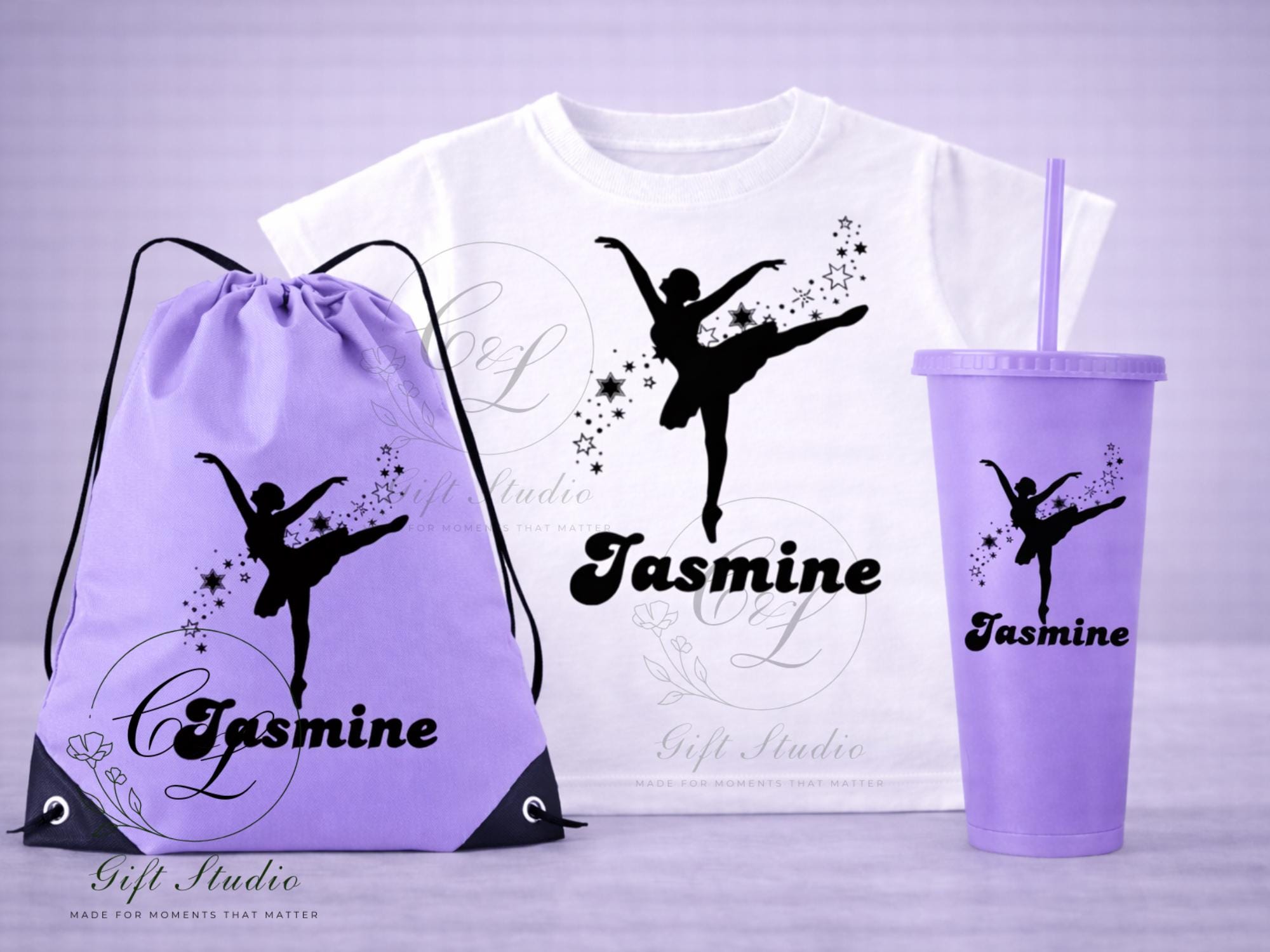 Personalised Dance Gift Set | Custom Dancer T-Shirt, Dance Bag, Cold Cup, Mug & Water Bottle | Ballet Dancer Gift