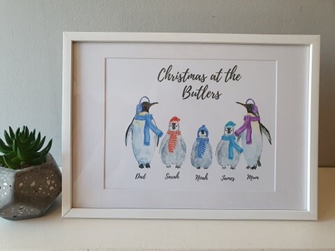 Personalised Christmas Penguin Family Prints with Names