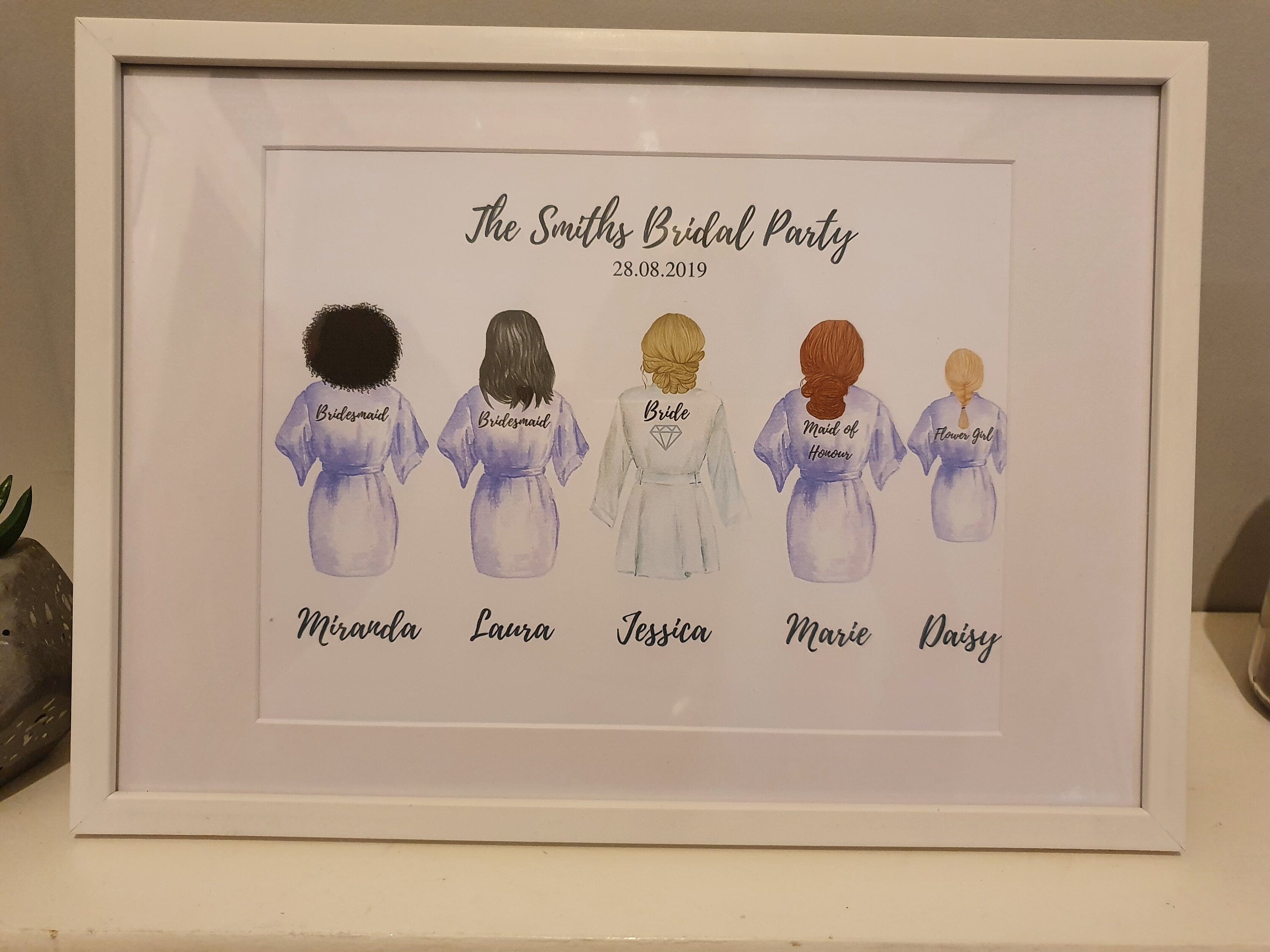 Personalised Bridal Party Print, Bride, Bridesmaids, Maid of honour, Flower girl