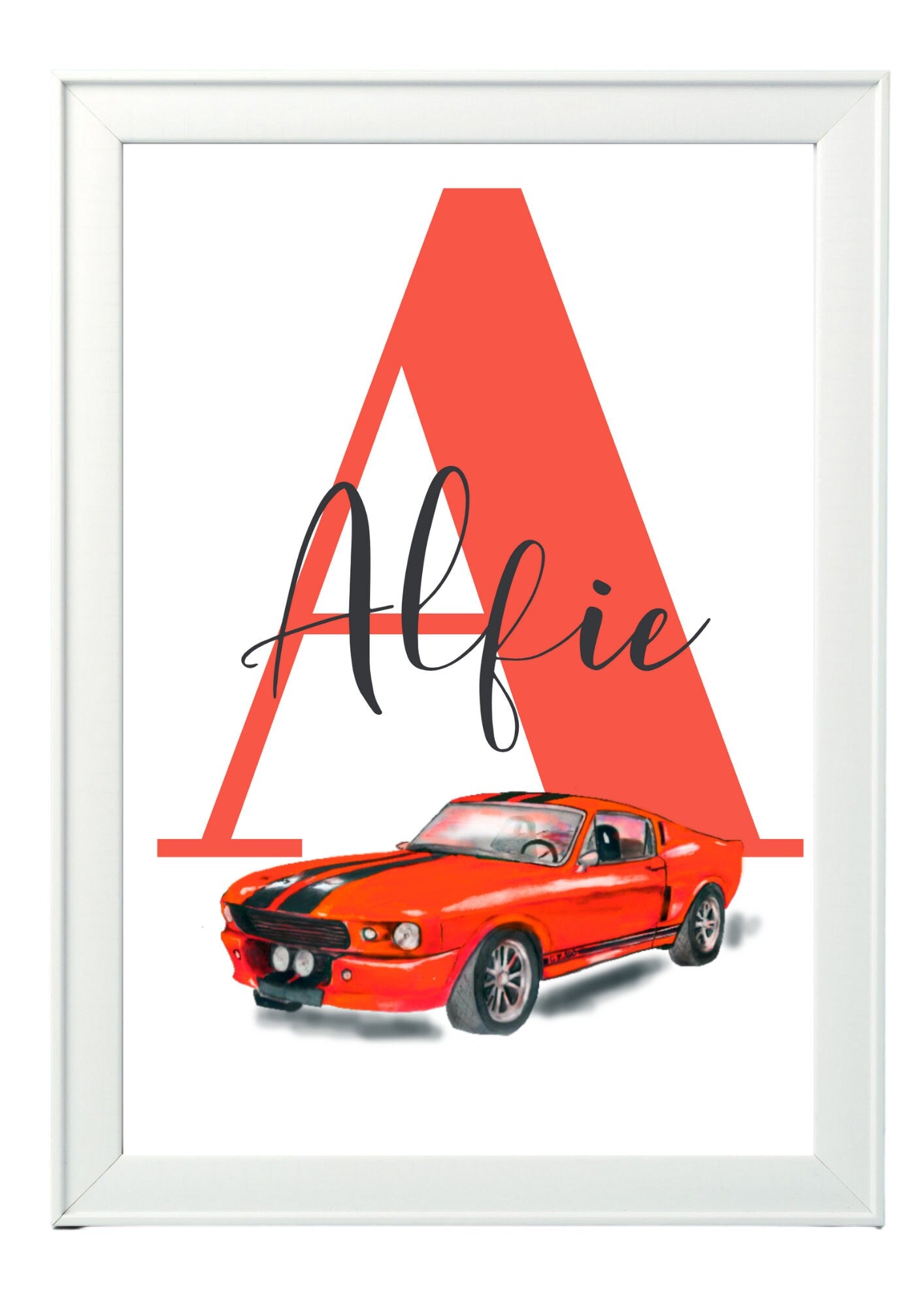 Personalised Boy Initial car Nursery/ Bedroom Print- different colours
