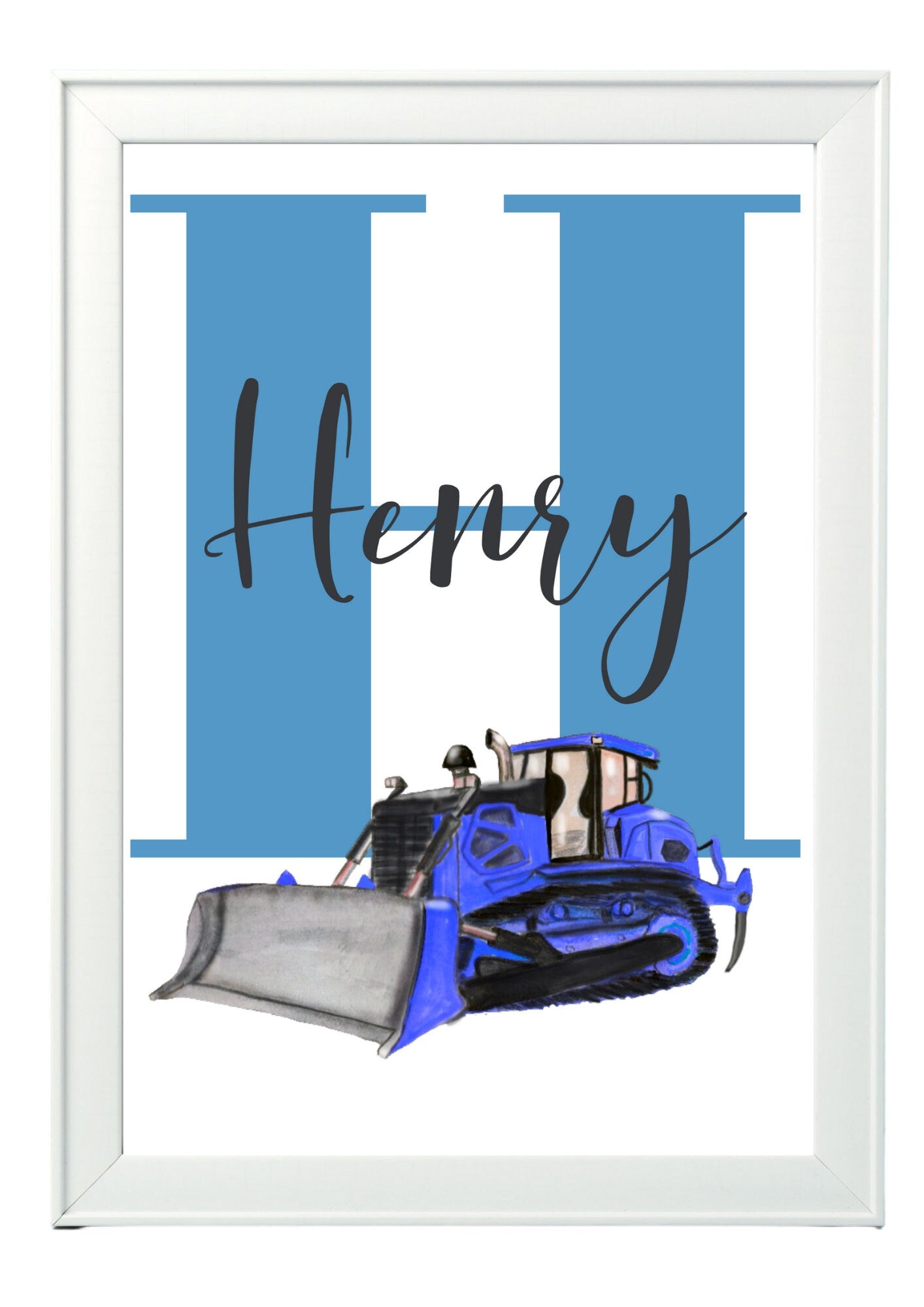 Personalised Boy / boy Initial digger Nursery/ Bedroom Print- different colours