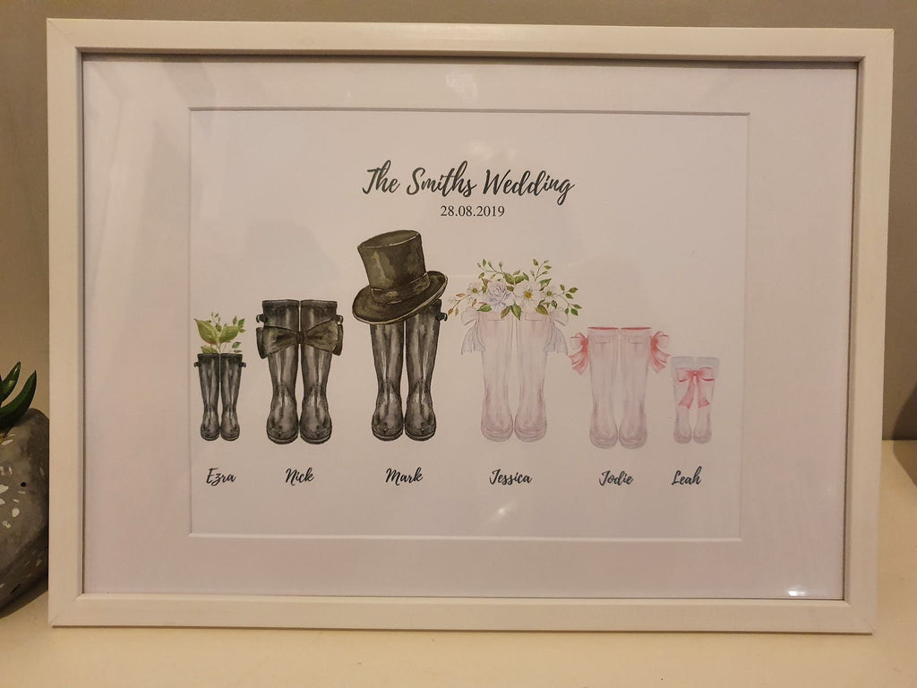 Personalised Wedding family Wellies Print- Two families become one