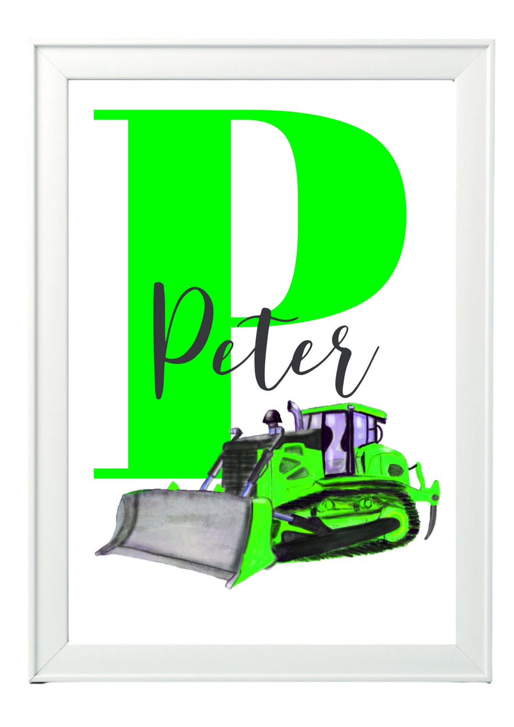 Personalised Boy / boy Initial digger Nursery/ Bedroom Print- different colours