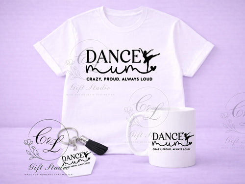 Dance Mum Gift Set | Dancing Mum T-Shirt, Cold or Hot Cup, Cup & Keyring | Dance Mum Gift | Personalised Dance Bundle