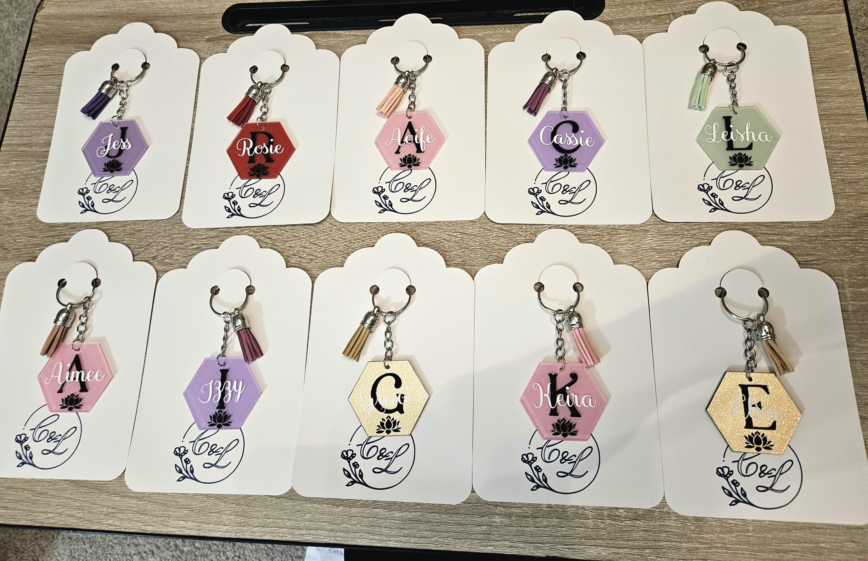 Personalised Initial & Name Keyring | Custom Keychain | Circle or Hexagon | Gift with Hobby Icon | Handmade Keyring