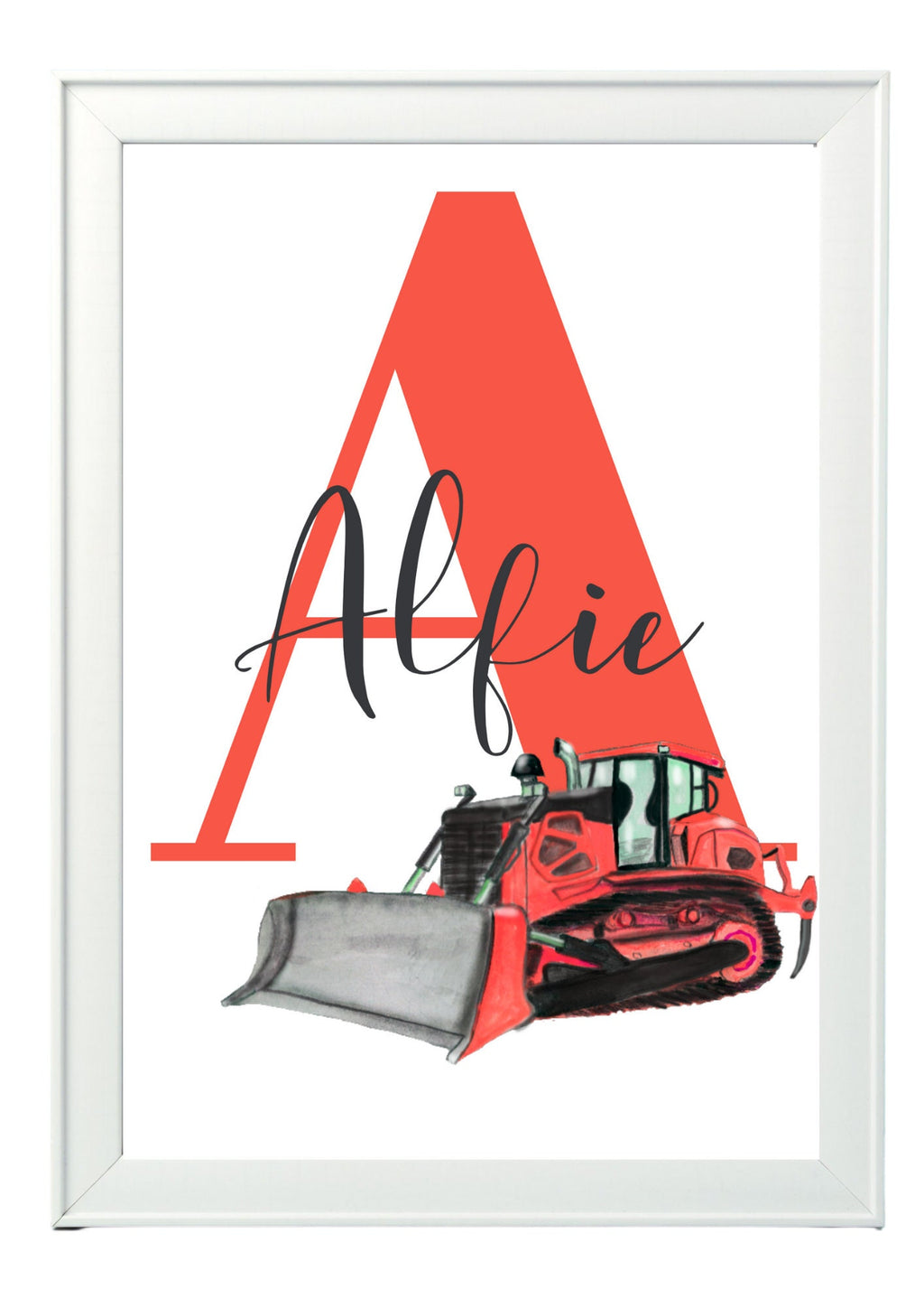 Personalised Boy / boy Initial digger Nursery/ Bedroom Print- different colours