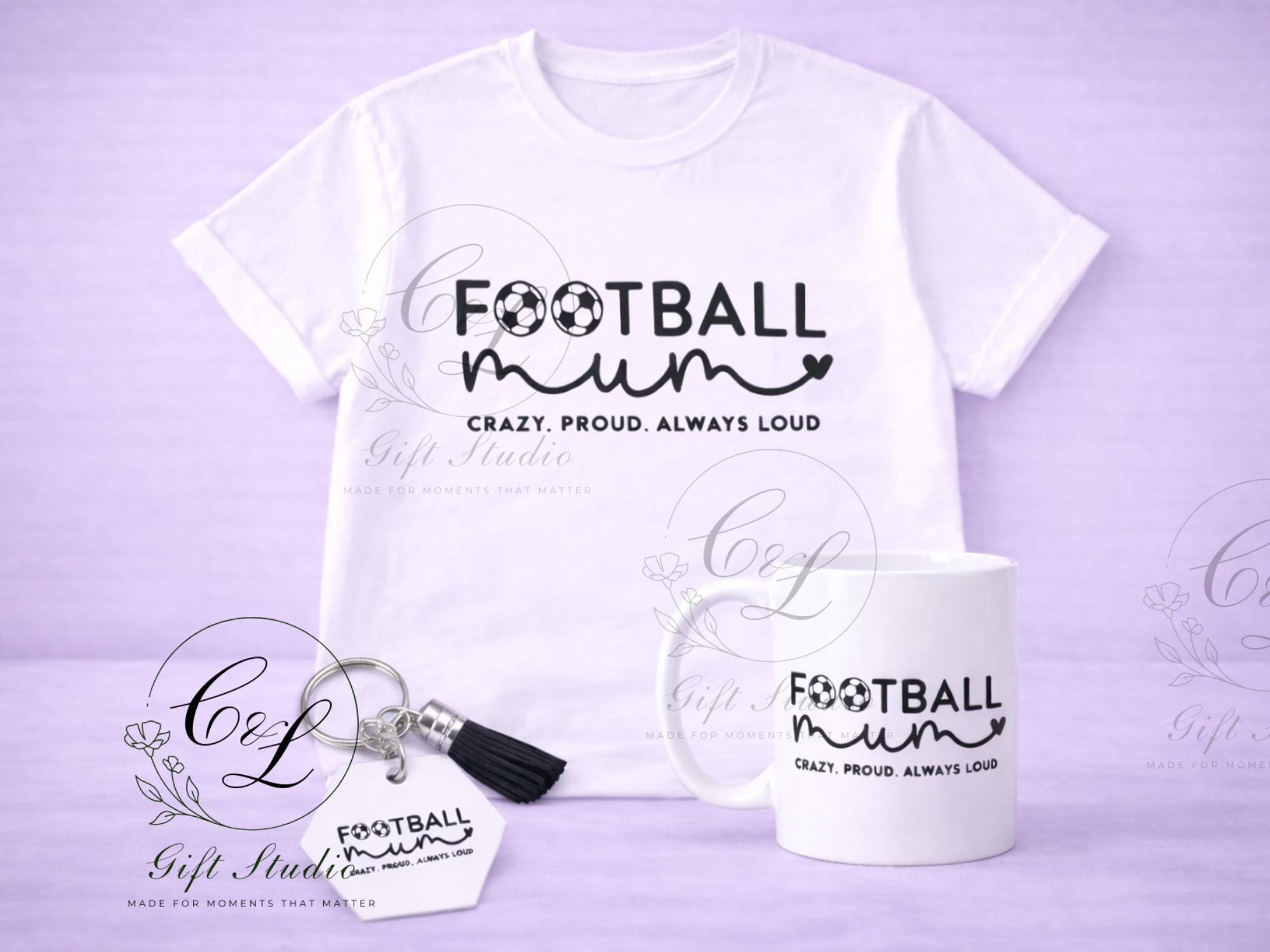 Football Mum Gift Set | Football Mum T-Shirt, Cold or Hot Cup, Cup & Keyring | Sports Mum Gift | Personalised Football Bundle