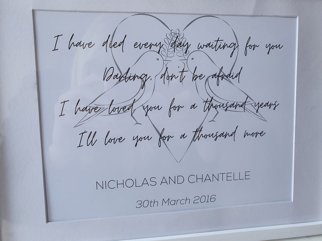Personalised 'our song' chorus lyrics valentines love print