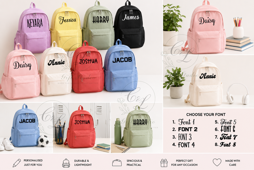Personalised Kids Backpack 9L | Name School Bag | Front & Side Pockets | Nursery Backpack | Dance Football Gymnastics Bag | Gift for Kids