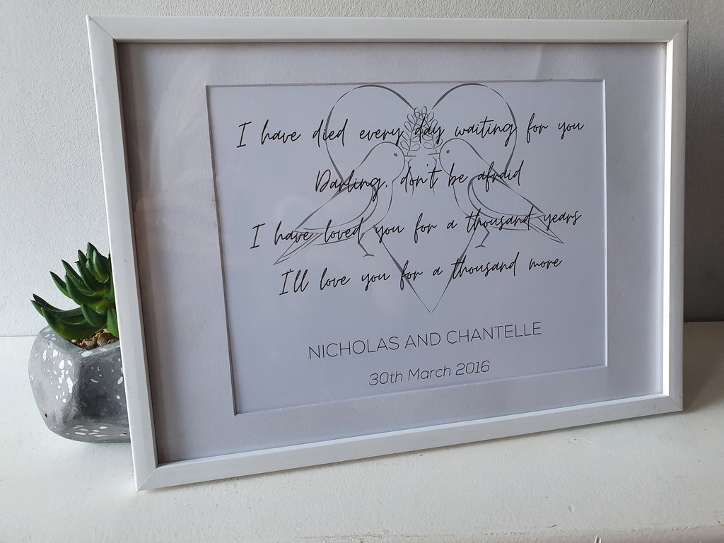 Personalised 'our song' chorus lyrics valentines love print