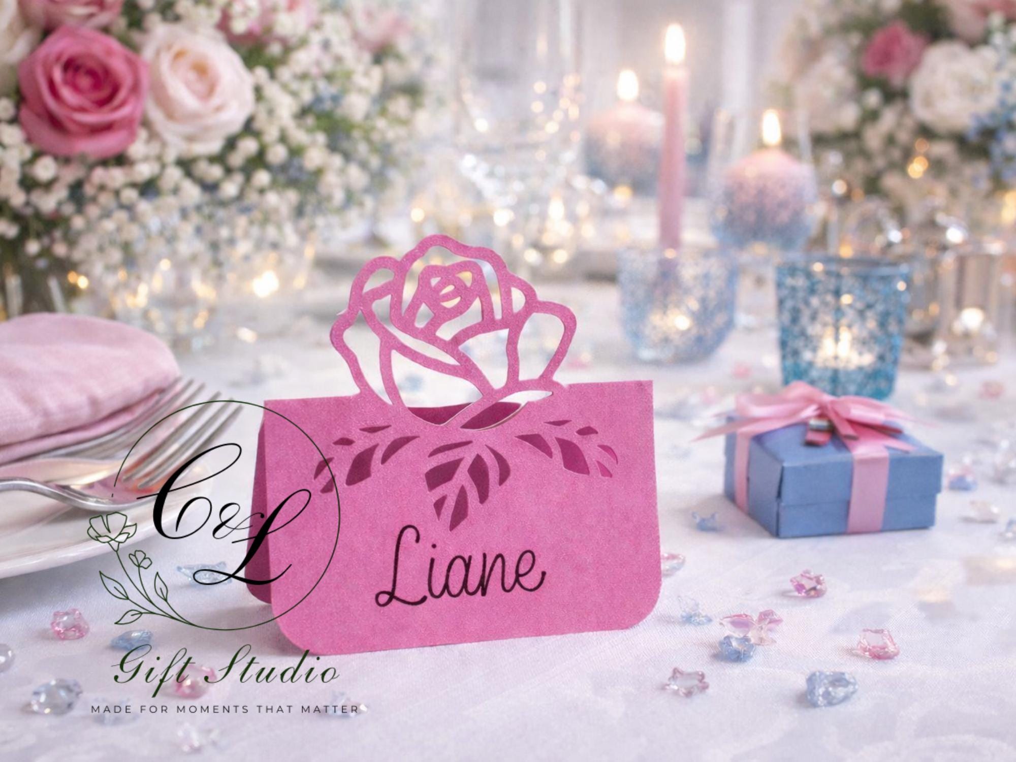 Personalised Rose Laser Cut Wedding Name Place Cards | Elegant Table Names | Wedding Place Settings | Luxury Wedding Decor