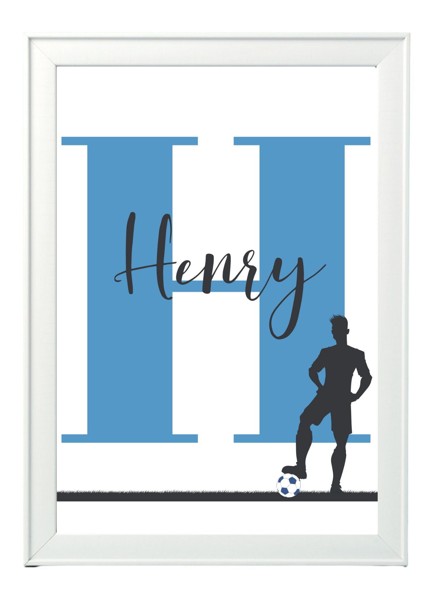 Personalised boy Initial football Nursery/ Bedroom Print- different colours