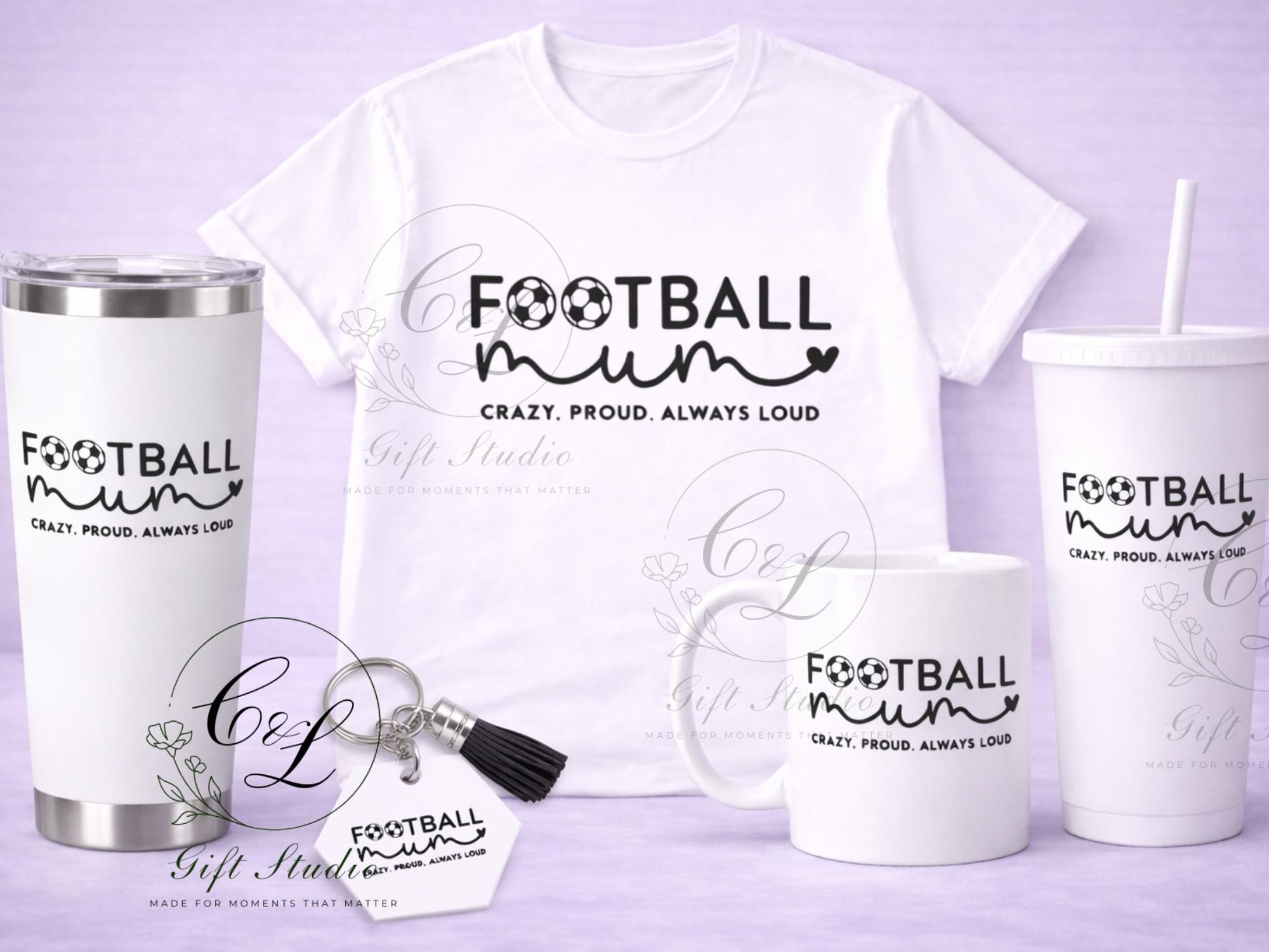 Football Mum Gift Set | Football Mum T-Shirt, Cold or Hot Cup, Cup & Keyring | Sports Mum Gift | Personalised Football Bundle