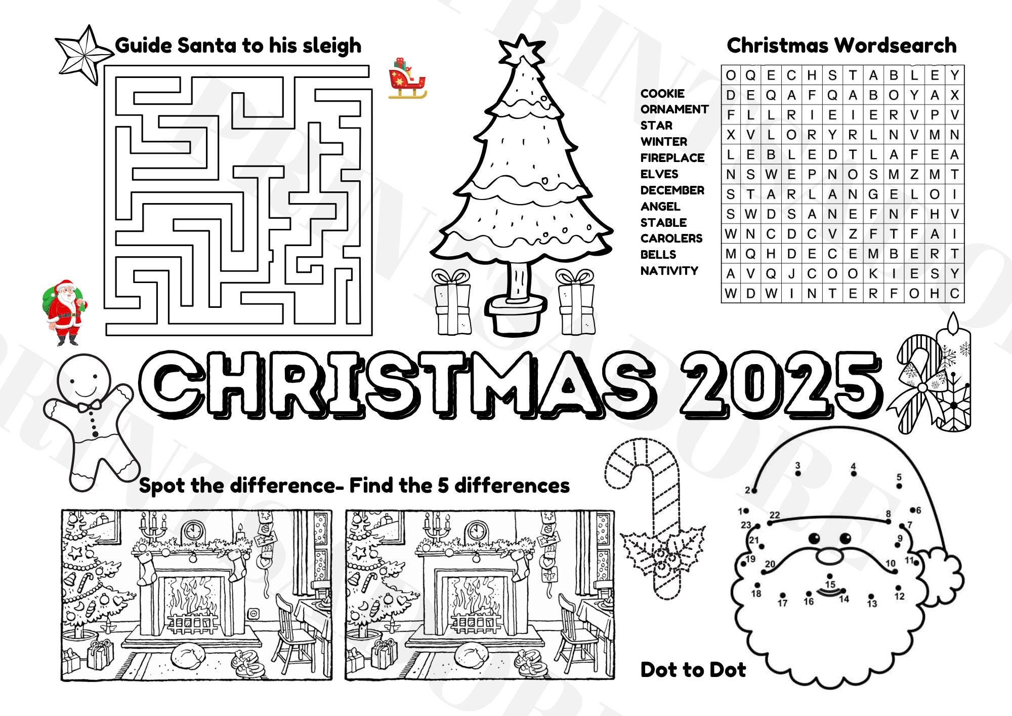 Personalised Children's Christmas activity sheets