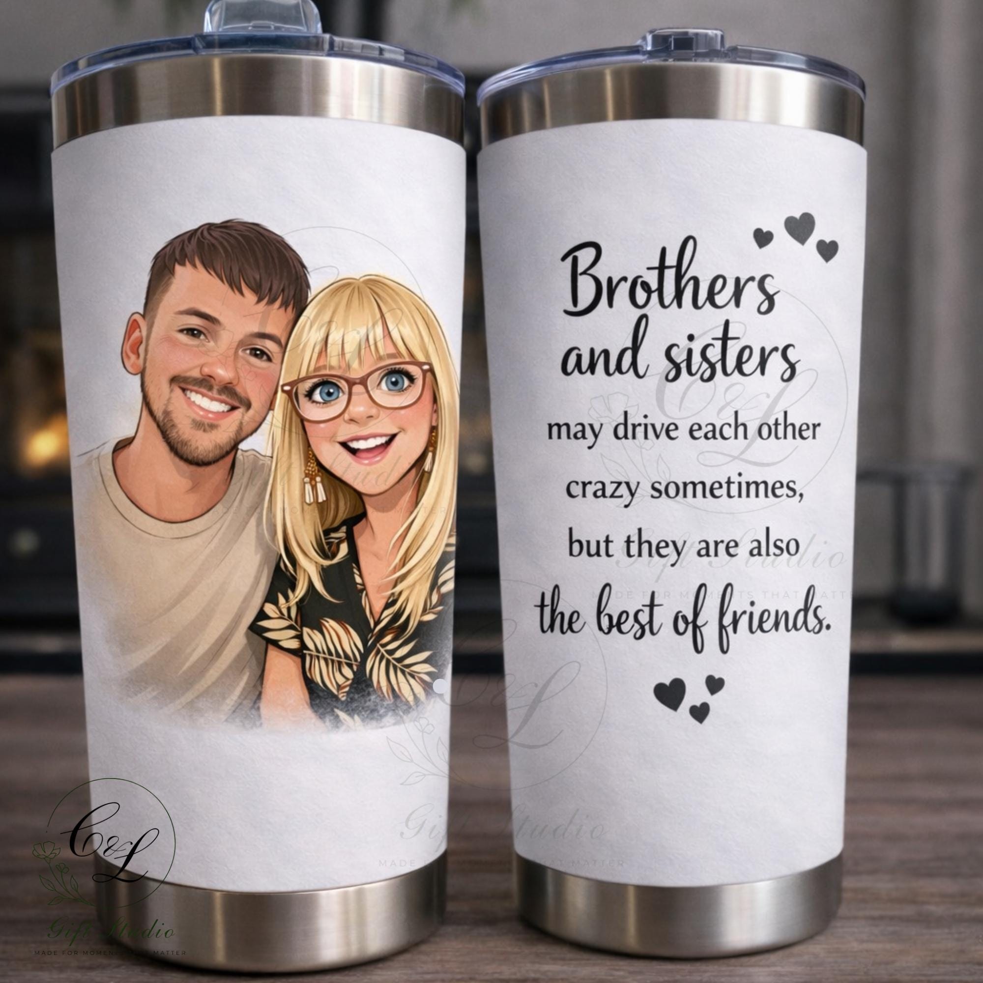 Personalised Travel Cup| Custom Cartoon Portrait Hot Cup| Family, Couple, Kids, Sports & Friendship Gift | 20oz Stainless Steel