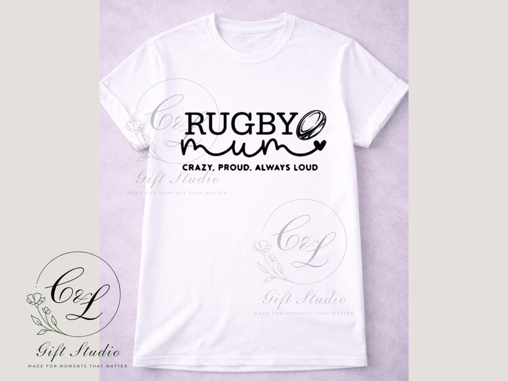 Rugby Mum Gift Set | Rugby Mum T-Shirt, Cold or Hot Cup, Cup & Keyring | Sports Mum Gift | Personalised Rugby Bundle
