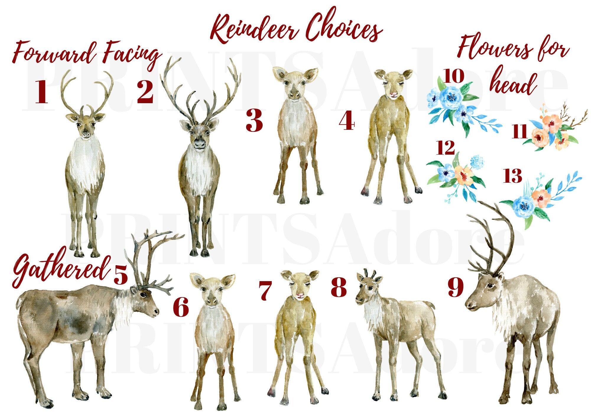 Personalised Christmas Reindeer Family Prints with Names