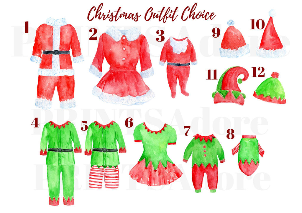 Personalised Christmas Santa and Elf Outfit Family Prints with Names