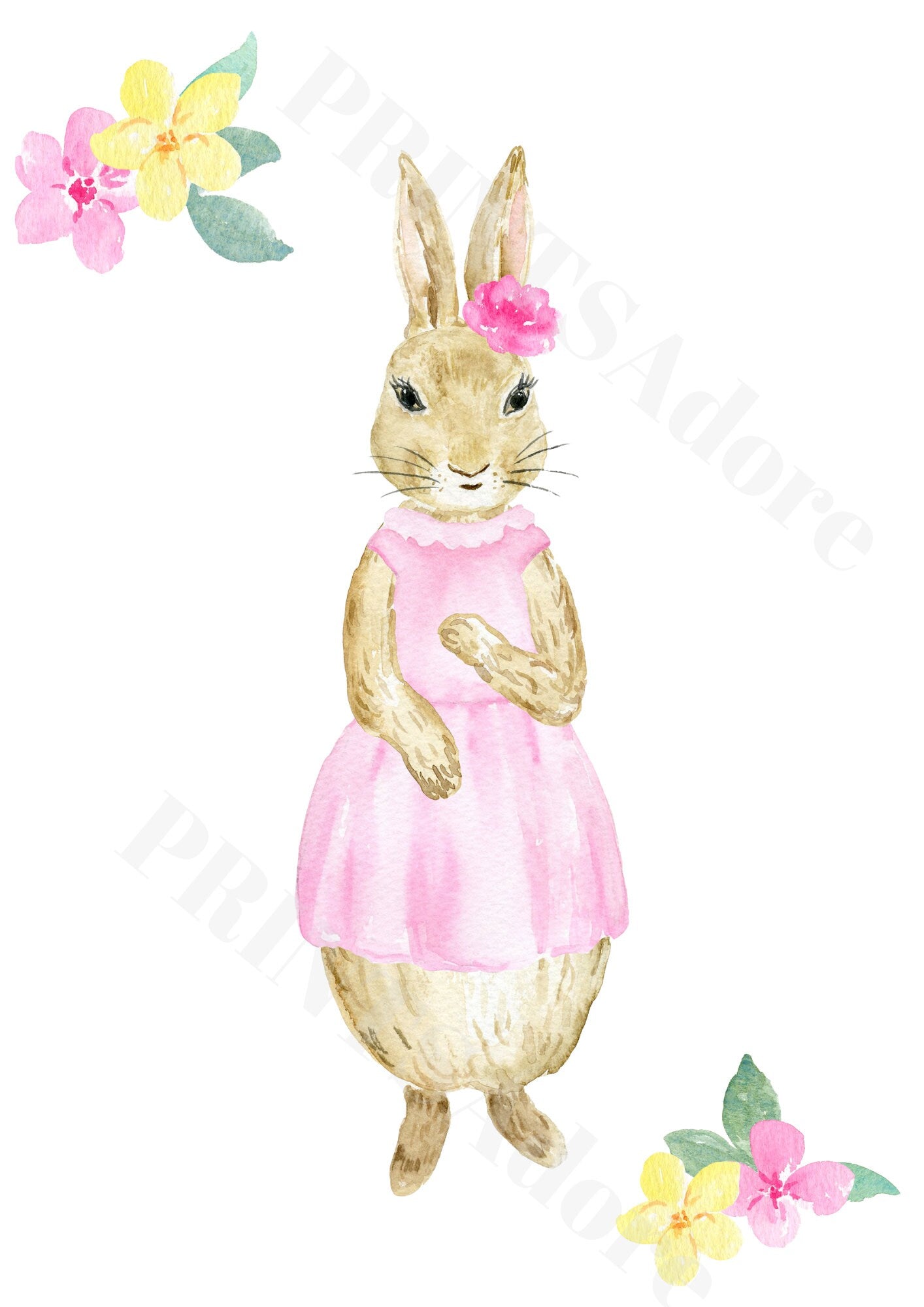 Personalised set of 3 Girls Pink Floral Flopsy Rabbit Birth Print - Nursery Print - Girls bedroom decor - New Baby Gift - Gift Print