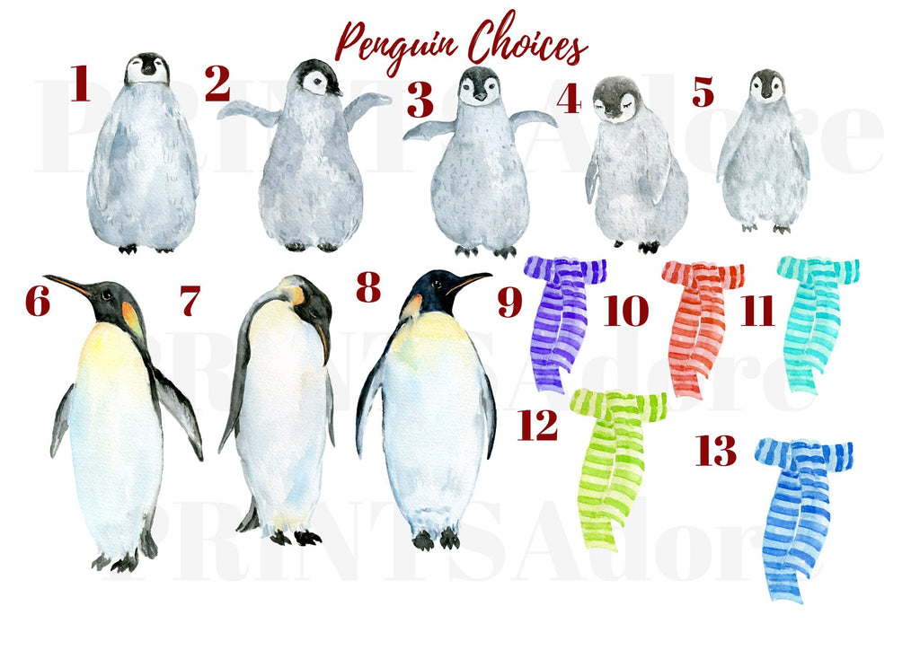 Personalised Christmas Penguin Family Prints with Names