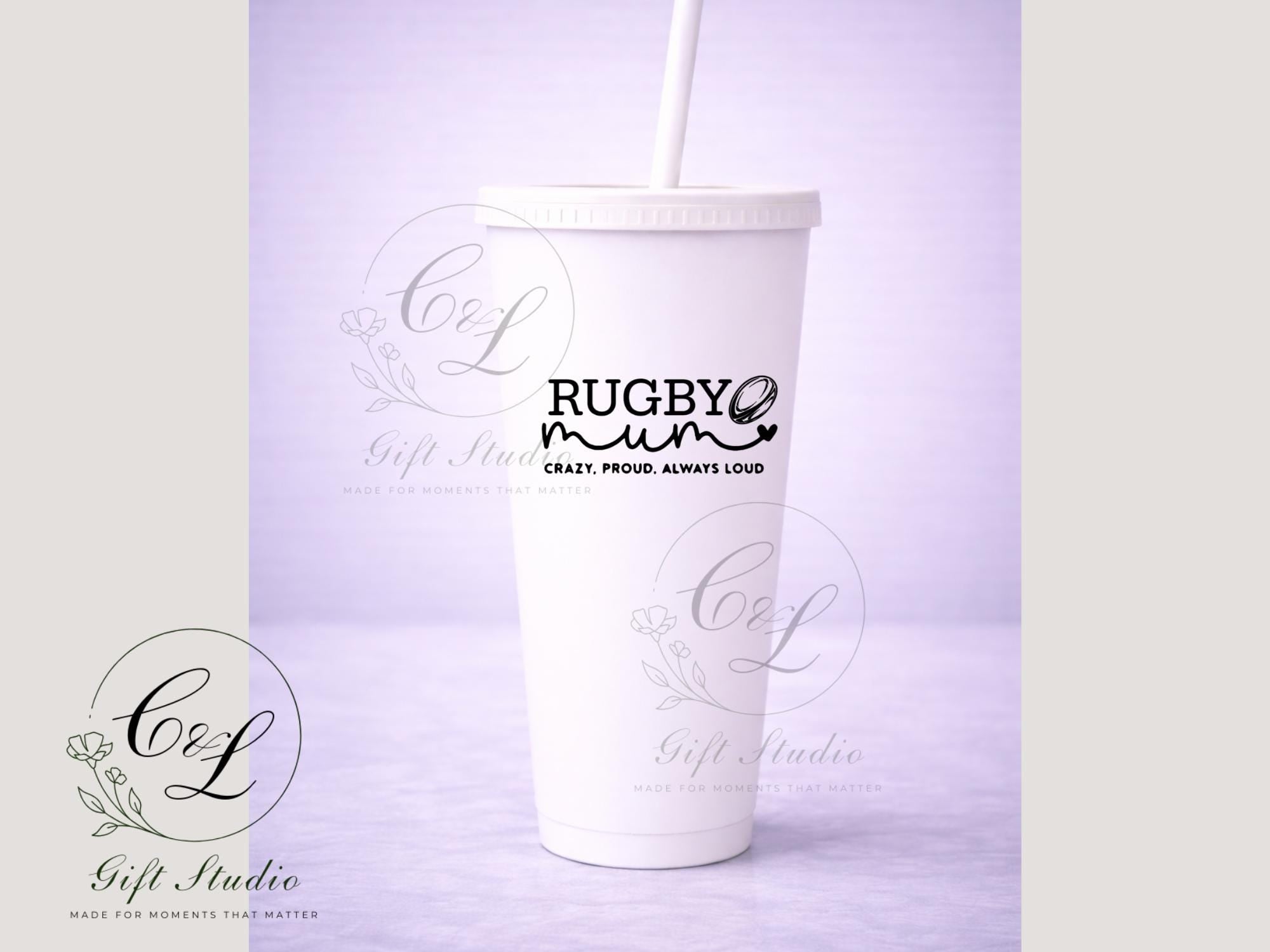 Rugby Mum Gift Set | Rugby Mum T-Shirt, Cold or Hot Cup, Cup & Keyring | Sports Mum Gift | Personalised Rugby Bundle