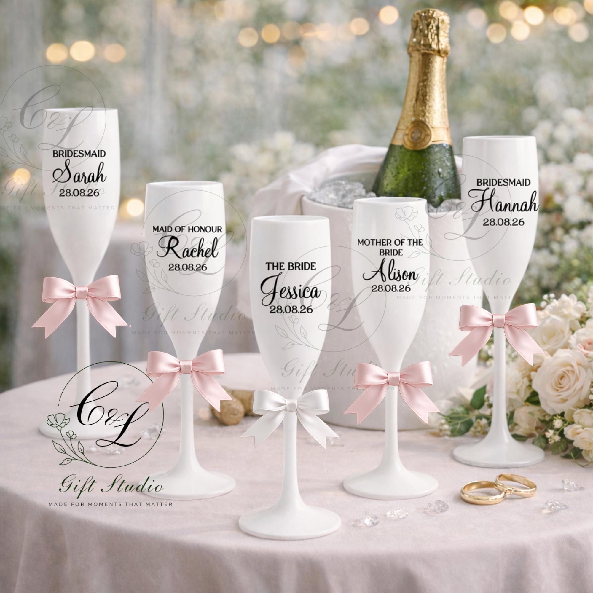 Personalised Bridal Party Champagne Flutes | Bridesmaid Gift | Maid of Honour Glass | Wedding Champagne Flute | Bridal Party Proposal Gift