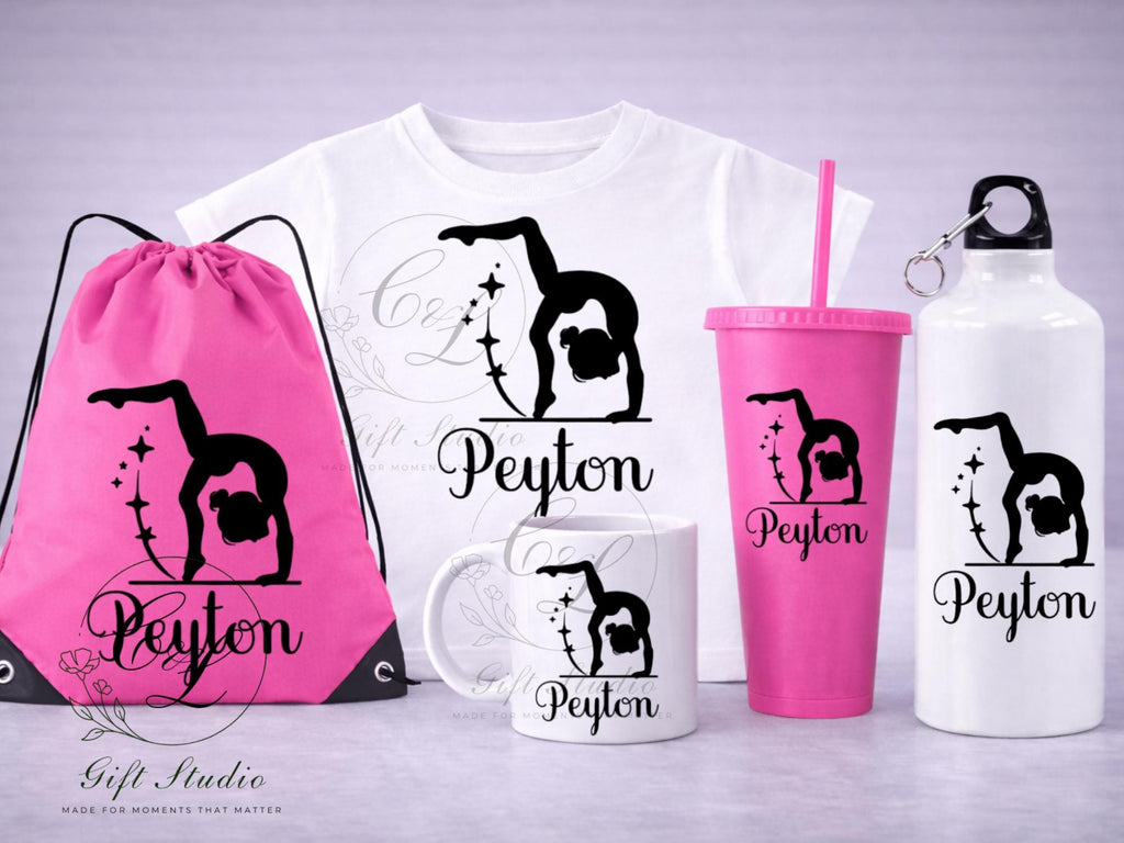 Personalised Gymnastics Gift Set | Custom Gymnast T-Shirt, Bag, Water Bottle & Cup | Gymnastics Team Gift