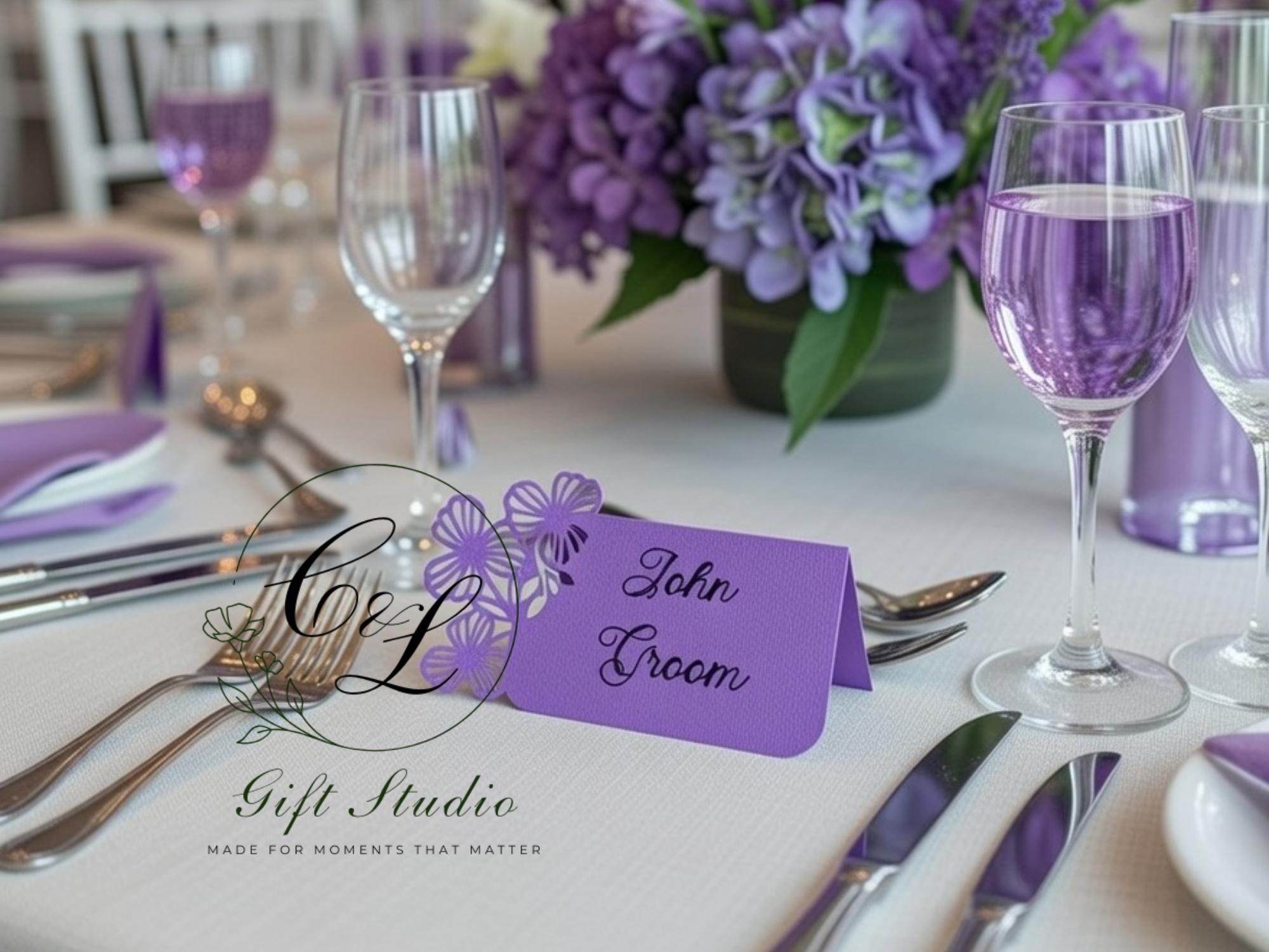 Personalised Flower Laser Cut Wedding Name Place Cards | Elegant Table Names | Wedding Place Settings | Luxury Wedding Decor