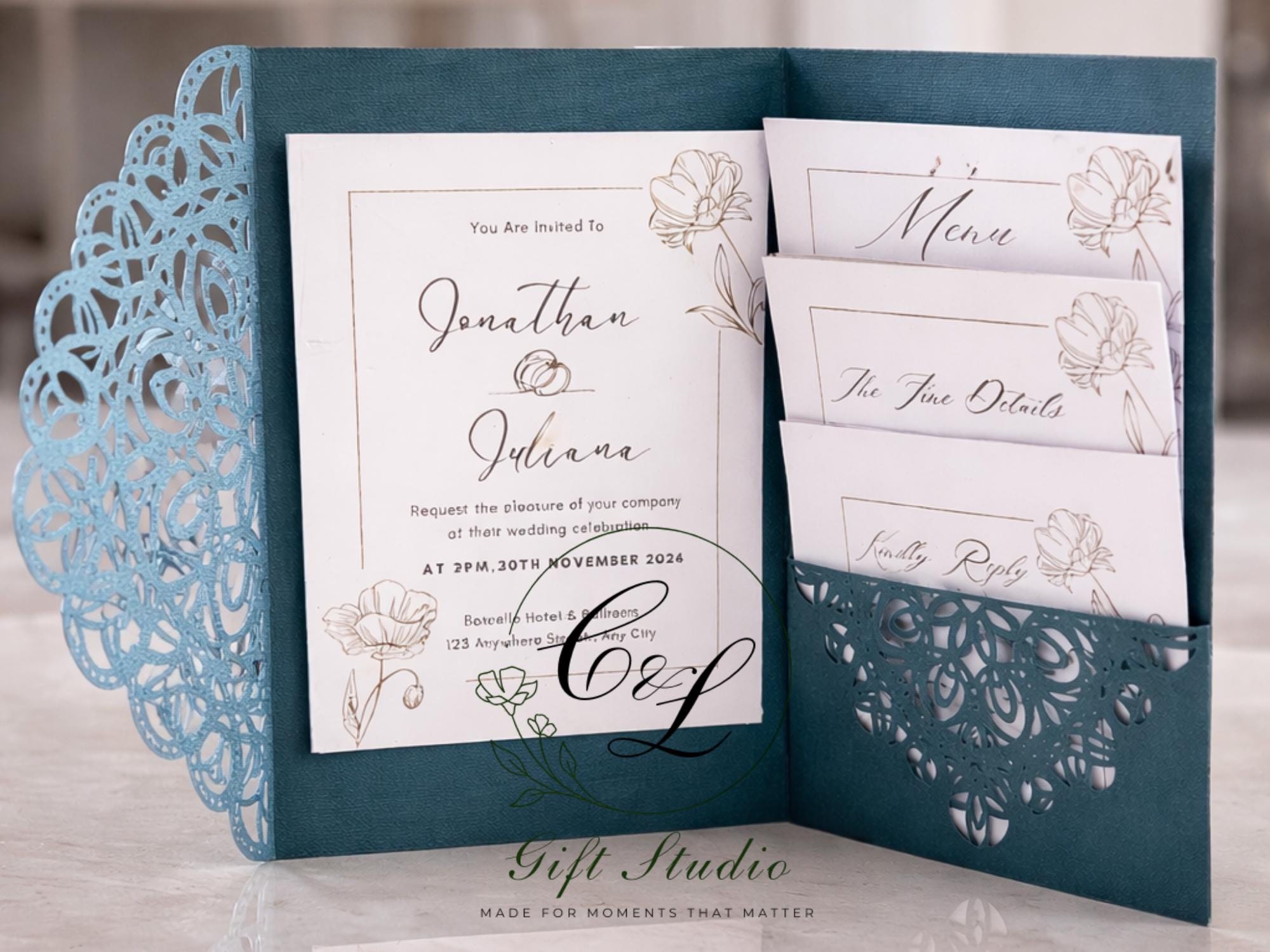 Personalised Wedding Invitation Suite | Luxury Wedding Invites | Invite, RSVP, Menu & Details Cards