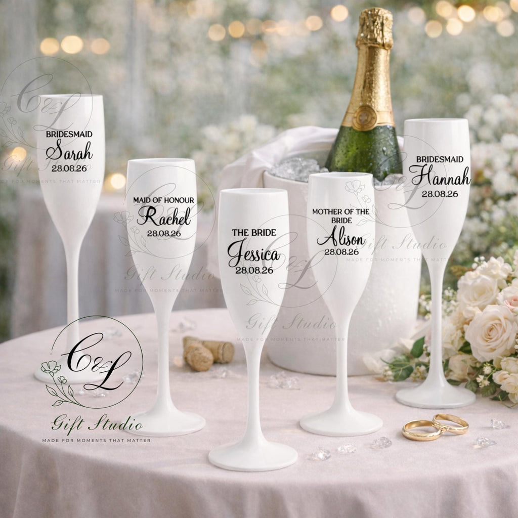 Personalised Bridal Party Champagne Flutes | Bridesmaid Gift | Maid of Honour Glass | Wedding Champagne Flute | Bridal Party Proposal Gift