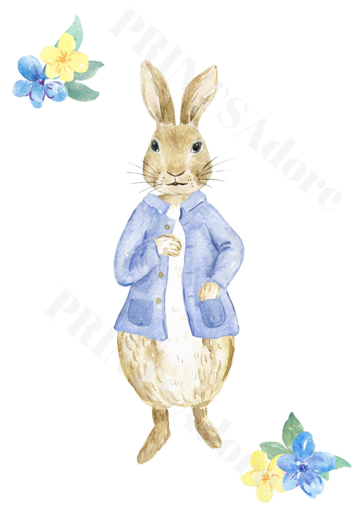 Personalised set of 3 Peter Rabbit Initial Birth Print - Nursery Print - Boys bedroom decor - New Baby Gift - Gift Print - Blue